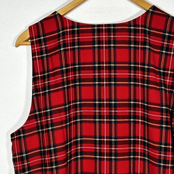 J.Crew Tartan Plaid Sleeveless Blouse Top Size XL V-Neck Factory Holidays Preppy - Picture 7 of 8
